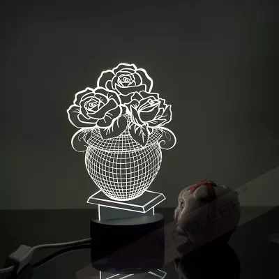 Lazer Kesim Çiçek Vazosu 3D Akrilik Lamba Ücretsiz Vektör CDR çizimi