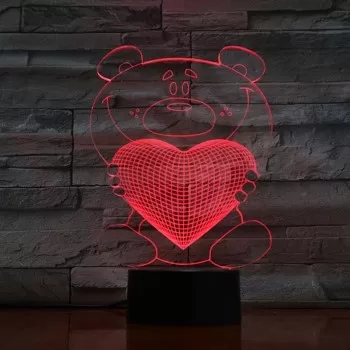 Lazer Kesim Oyuncak Ayı Kalp 3D Lamba Ücretsiz Vektör CDR çizimi