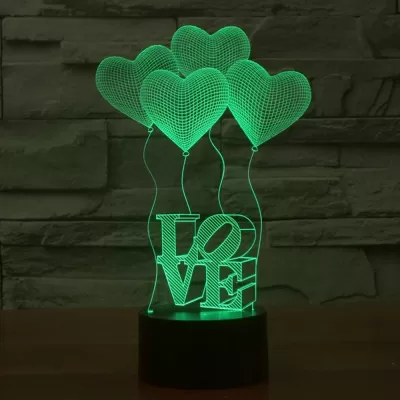 Lazer Kesim 3D Masa Lambası Aşk Balonları Akrilik Gece Lambası Ücretsiz Vektör CDR çizimi