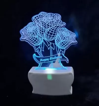 Lazer Kesim Gül 3D LED Gece Lambası Ücretsiz Vektör CDR çizimi