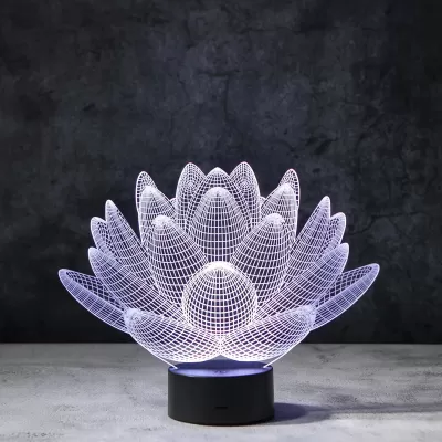 Lazer Kesim Lotus 3D İllüzyon Lamba Ücretsiz Vektör CDR çizimi