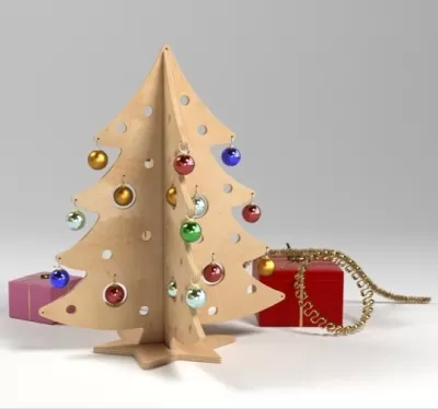Lazer Kesim Balıksırtı Desenli Ahşap Noel Ağacı Ücretsiz Vektör CDR çizimi