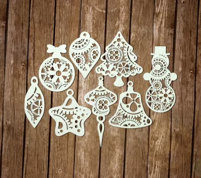 Lazer Kesim Steampunk Noel Süsleri Ücretsiz Vektör CDR çizimi
