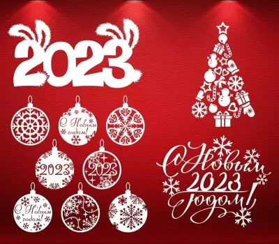 Lazer Kesim Yeni Yıl 2023 Noel Süsleri Ücretsiz Vektör CDR çizimi