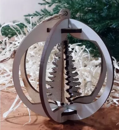 Lazer Kesim 3D Noel Topu Ücretsiz Vektör CDR çizimi