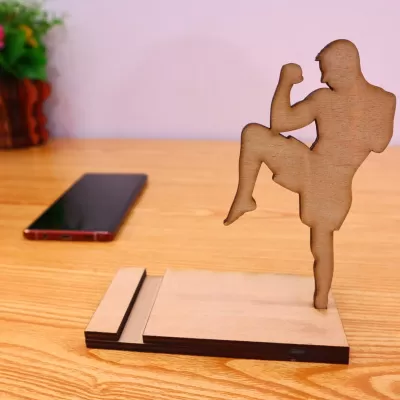 Lazer Kesim Karate Cep Telefonu Standı Kontraplak 6mm DXF Dosyası DXF çizimi