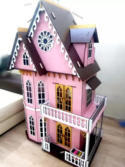 Lazer Kesim Barbie Rüya Evi Bebek Evi 152x95x55cm 6mm Ücretsiz Vektör CDR çizimi