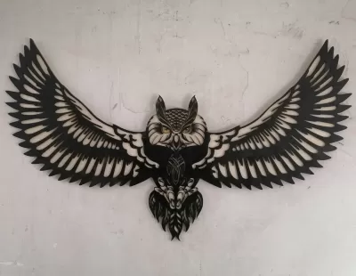 Lazer Kesim Uçan Baykuş Duvar Dekoru DXF Dosyası DXF çizimi