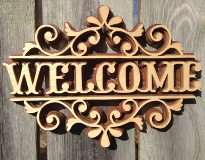 Lazer Kesim Katmanlı Hoş Geldiniz Tabelası Ücretsiz Vektör CDR çizimi