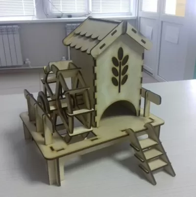 Lazer Kesim Su Değirmeni Şeklinde Çay Evi Ücretsiz Vektör CDR çizimi