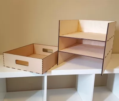 Lazer Kesim Ikea Kallax Rafı ve 3 Saklama Kutusu Ücretsiz Vektör CDR çizimi