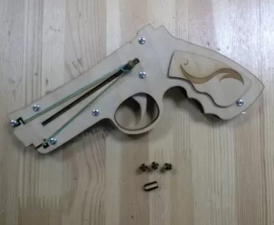 Lazer Kesim Kendin Yap Revolver 3D Ahşap Puzzle Ücretsiz Vektör CDR çizimi