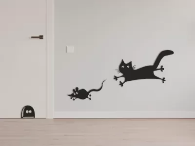 Lazer Kesim Fare ve Kedi Duvar Dekoru SVG Dosyası SVG çizimi