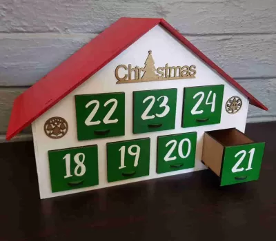 Lazer Kesim Advent Takvimi Evi 3mm SVG Dosyası SVG çizimi