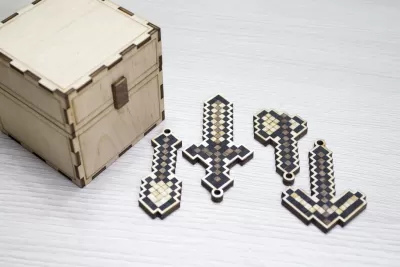 Lazer Kesim Minecraft Anahtarlık 3mm DXF Dosyası DXF çizimi