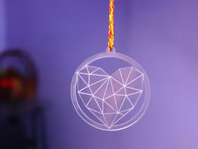 Lazer Kesim Kazınmış Akrilik Kalp Şeklinde Kolye DXF Dosyası DXF çizimi