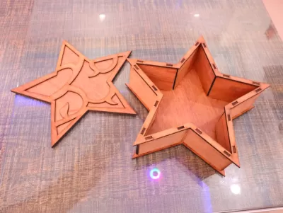 Lazer Kesim Yıldız Ahşap Kutu 3mm Ücretsiz Vektör CDR çizimi