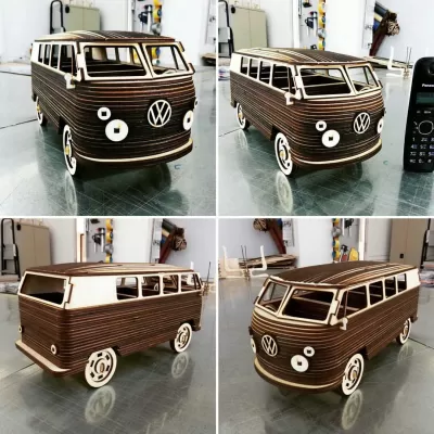 Lazer Kesim VW Camper Van 3D Puzzle Ücretsiz Vektör CDR çizimi