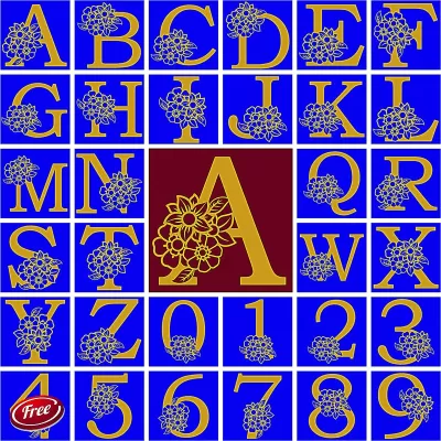 Lazer Kesim Çiçek Desenli Alfabe ve Rakamlar DXF Dosyası DXF çizimi