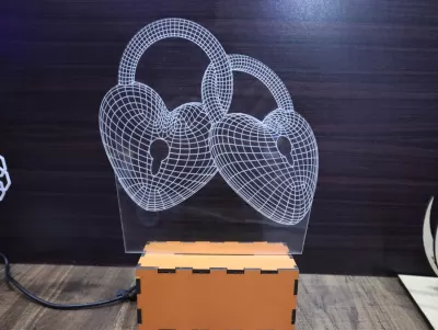 Lazer Kesim Kalp 3D İllüzyon Lamba Akrilik 3mm Ücretsiz Vektör CDR çizimi