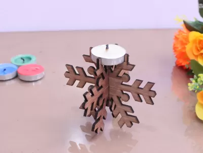 Lazer Kesim Kar Tanesi Tealight Mumluk 3mm Ücretsiz Vektör CDR çizimi