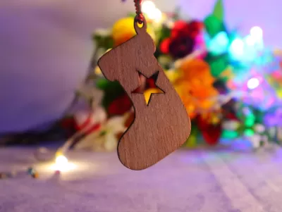 Lazer Kesim Çorap Ahşap Noel Süsü Ücretsiz Vektör CDR çizimi