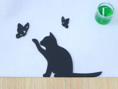 Lazer Kesim Kedi Kelebek Duvar Dekoru Ücretsiz Vektör CDR çizimi
