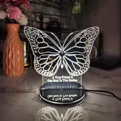 Lazer Kesim Kelebek 3D İllüzyon Gece Lambası Ücretsiz Vektör CDR çizimi