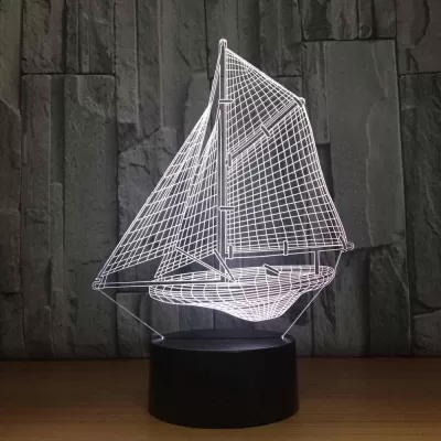 Lazer Kesim Yelkenli Tekne 3D Gece Lambası Ücretsiz Vektör CDR çizimi