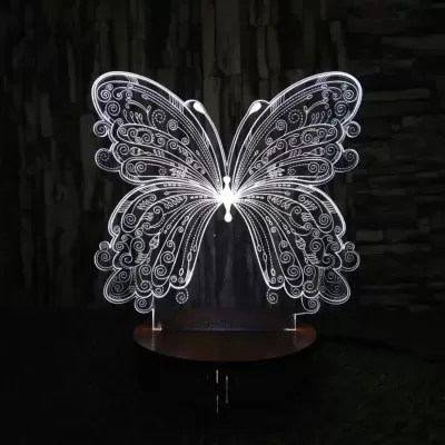 Lazer Kesim Kelebek 3D Optik İllüzyon Gece Lambası Ücretsiz Vektör CDR çizimi