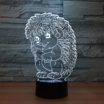 Lazer Kesim Kirpi Akrilik 3D İllüzyon Gece Lambası Ücretsiz Vektör CDR çizimi