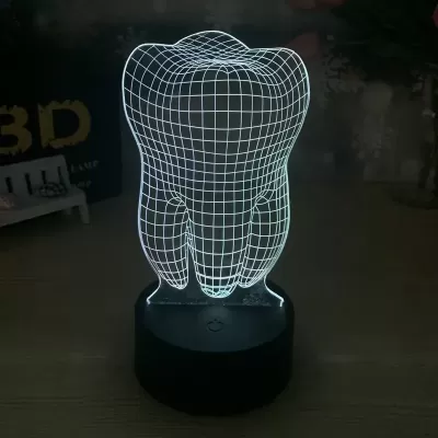 Lazer Kesim Diş Şekli 3D İllüzyon Led Lamba Gece Lambası Ücretsiz Vektör CDR çizimi