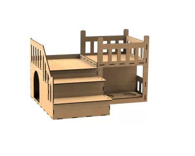 Lazer Kesim Ahşap Evcil Hayvan Evi 6mm Ücretsiz Vektör CDR çizimi