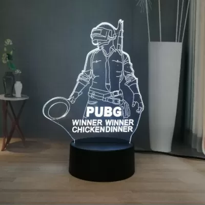Lazer Kesim PUBG Mobile 3D İlüzyon Lamba Kazanan Kazanan Tavuk Yemeği Ücretsiz Vektör CDR çizimi