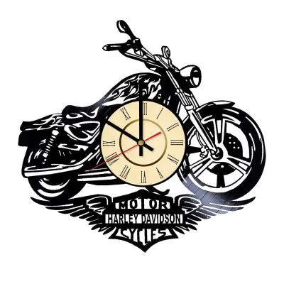 Lazer Kesim Harley Motosiklet Vinil Plak Duvar Saati Ücretsiz Vektör CDR çizimi