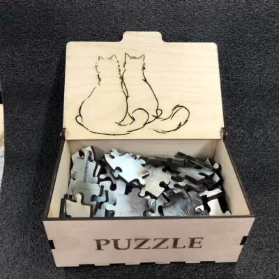 Lazer Kesim Yapboz Kutusu, Yapboz Desenli DXF Dosyası DXF çizimi