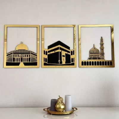 Lazer Kesim Mescid-i Haram Mescid-i Aksa Mescid-i Nebevi İslami Duvar Sanatı CDR çizimi