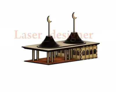 Lazer Kesim Cami 3D Ahşap Model AI çizimi