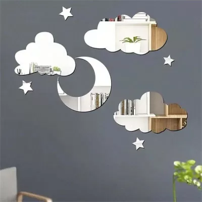 Lazer Kesim Duvar Stickerları Ay Yıldız ve Bulut Aynalı Akrilik CDR çizimi