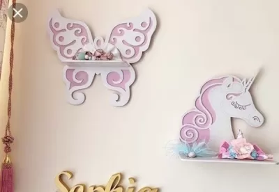 Lazer Kesim Dekoratif Kelebek ve Unicorn Raf CDR çizimi