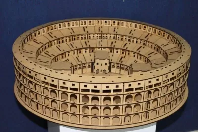 Lazer Kesim Ahşap Roma Kolezyumu Minyatür Puzzle Model CDR çizimi