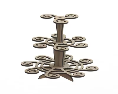 Lazer Kesim Spiral Cupcake Ahşap Stand CDR çizimi