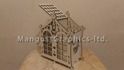 Lazer Kesim Dekoratif Ahşap Çay Evi CDR çizimi