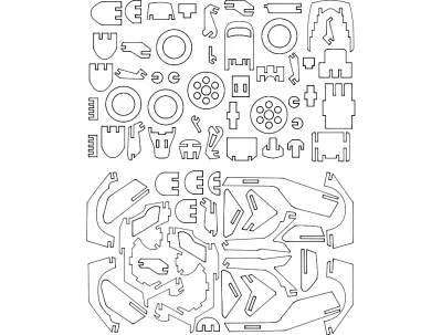 Motorlu Scooter 3D Puzzle DXF Dosyası DXF çizimi