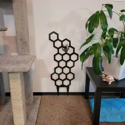 Lazer Kesim Bal Arısı Desenli Bitki Destek Çubuğu CDR çizimi