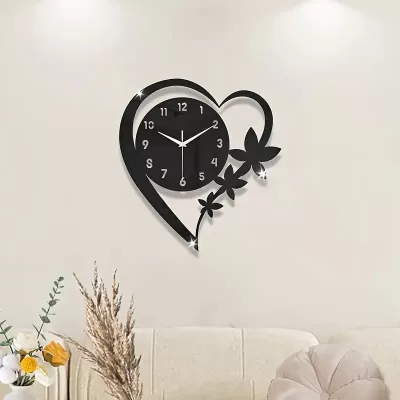 Lazer Kesim Akrilik Kalp Şeklinde Duvar Saati CDR çizimi