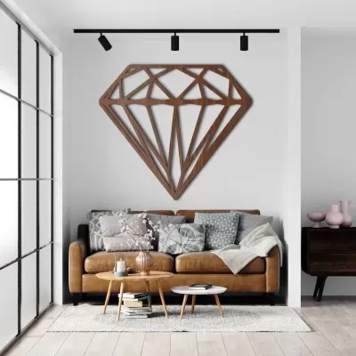 Lazer Kesim Ahşap Geometrik Elmas Duvar Dekoru AI çizimi