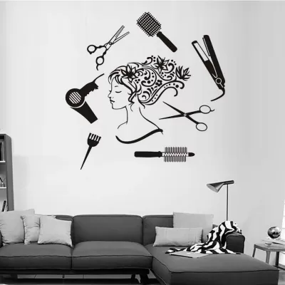 Kuaför Salonu Kız Duvar Sanatı dxf Dosyası DXF çizimi