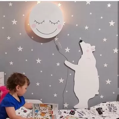Lazer Kesim Kutup Ayısı Duvar Dekoru Bebek Odası Dekorasyonu için Sevimli Ay Çocuk Odası Duvar Sanatı CDR çizimi