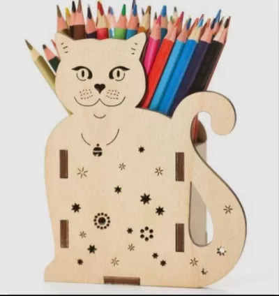 Kedi Kalemlik 3D Puzzle Ücretsiz Vektör CDR çizimi